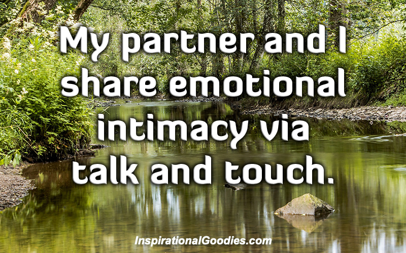 My partner and I share emotional intimacy via talk and touch.