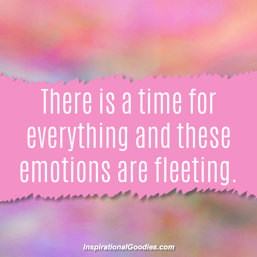 There is a time for everything and these emotions are fleeting.
